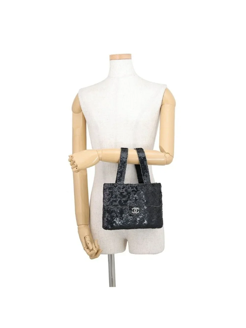 Chanel Handbag Mini CC Logo Sequin Beads Rhinestone Bag Black